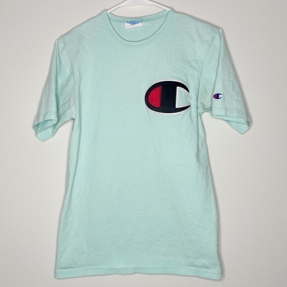 Champion Light Blue Large Logo T-shirt Size Small - Picture 1 of 8